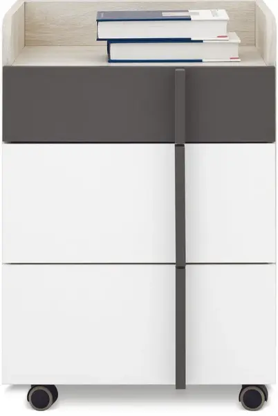 Kontejner s kolečky mateo - dub/bílá/šedá