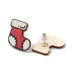 Christmas Printed Wooden Stud Earrings