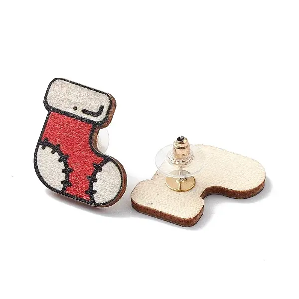 Christmas Printed Wooden Stud Earrings