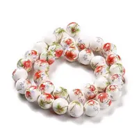 Handmade Flower Printed Porcelain Ceramic Beads Strands