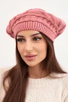 Dámská zimní vlněná čepice s volným střihem, tmavě růžová