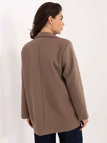 Dámský tmavě béžový sako s perličkami