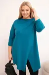 Kesi Dámská bavlněná blůza Plus Size asymetrická s ohrnovacími rukávy mořská