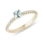 Zlatý diamantový prsteň s okrúhlym akvamarínom KLENOTA