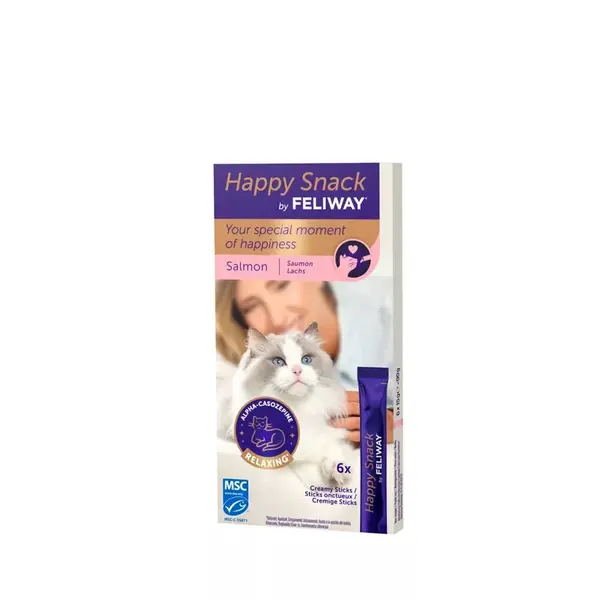 Happy Snack by FELIWAY - krémová lososová pamlsek pro kočky 6 x 15 g