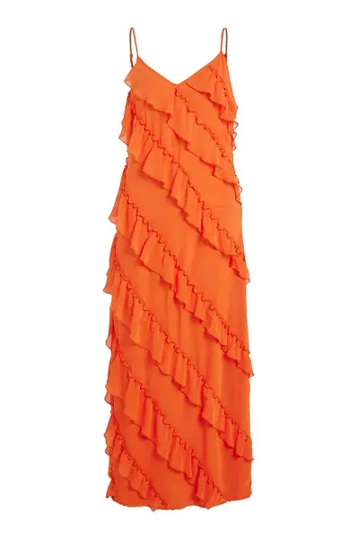 Oranžové maxi šaty s volány