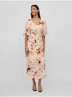 Meruňkové dámské květované midišaty VILA Karin - Dámské