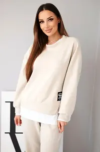 Kesi Włoski Dámsky komplet s maslovou voľnou mikinou a teplákmi béžový