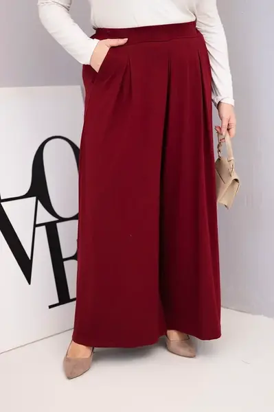 Kesi Włoski Dámské bavlněné kalhoty Plus Size s širokými nohavicemi a volným střihem bordové