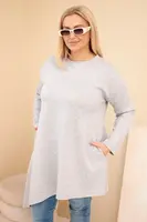 Kesi Włoski Dámská sukýnka Plus Size z viskózy s volným střihem a dlouhým rukávem šedá