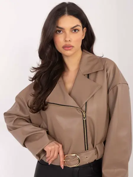 Dámska kožená bunda v tmavobéžovej farbe