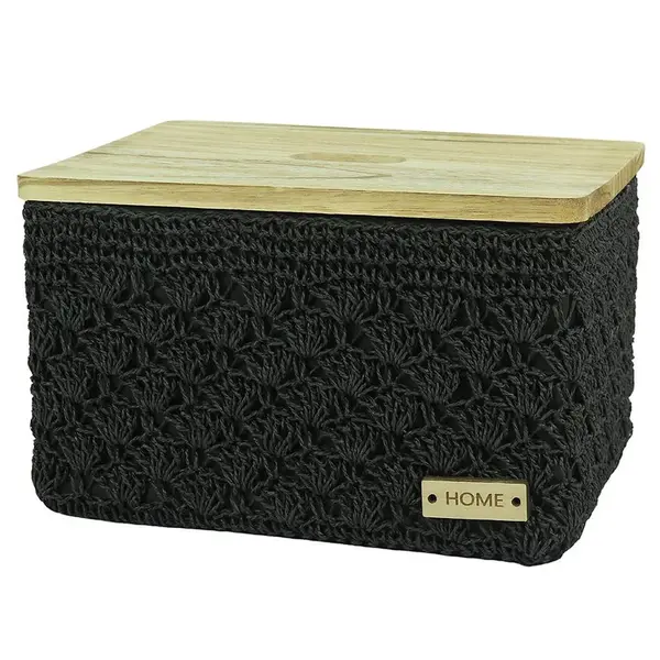 Háčkovaný obdĺžnikový košík d.36x26 h22,5cm