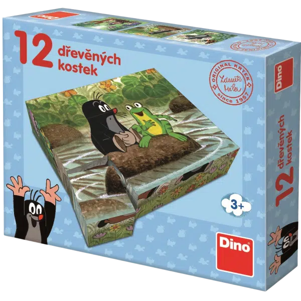 Dino - Dřevěné kostky Krtek a zvířátka 12 kostek