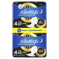 ALWAYS Ultra Secure Night hygienické vložky (velikost 4) s křidélky 12 ks