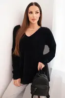Kesi Włoski Dámský svetr s vlnou a výstřihem do V černý