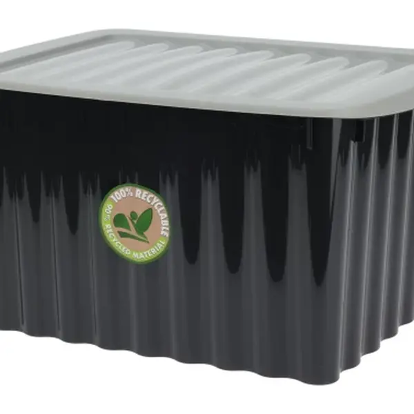 Úložný box s víkem 30x16 cm, černý, recyklovaný plast