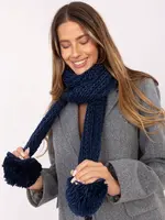 Tmavě modrá šála s bambulkami