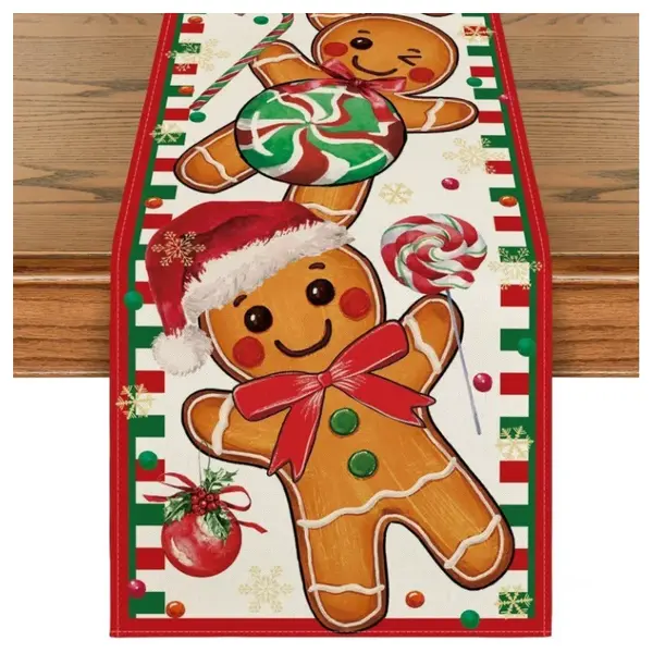 Lněný vánoční běhoun GINGER PARADE 33x180 cm, béžový