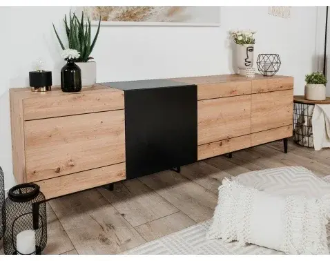 Široká skříňka 4-dveřová Nola, dub artisan/černá