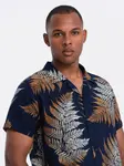 Ombre Men's patterned viscose shirt with short sleeves - fern