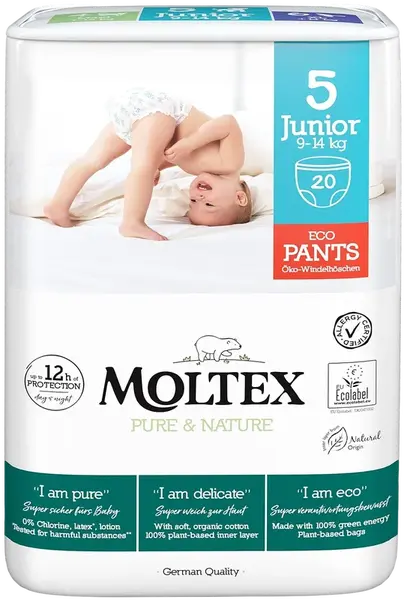 MOLTEX Pure & Nature Natahovací plenkové kalhotky Junior 9–14 kg 20 ks