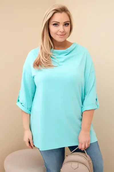 Kesi Włoski Dámská blůza Plus Size s bavlnou volného střihu s vodním výstřihem mátová