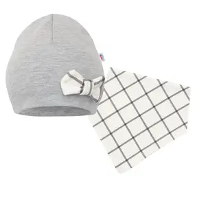 New Baby Kojenecká čepička s šátkem na krk  Missy šedá, vel. 80 (9-12m)