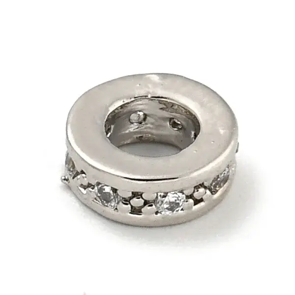 Brass Micro Pave Clear Cubic Zirconia European Beads