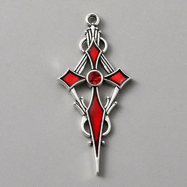 Siam Rhinestone Cross Pendant with Red Enamel