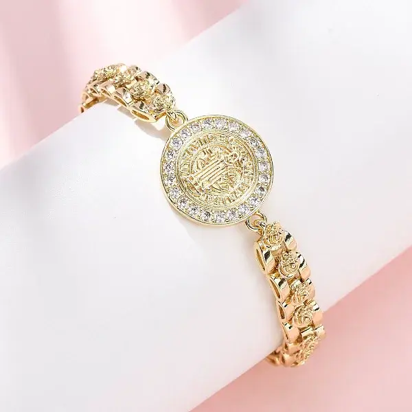 Brass Micro Pave Clear Cubic Zirconia Link Bracelets for Women