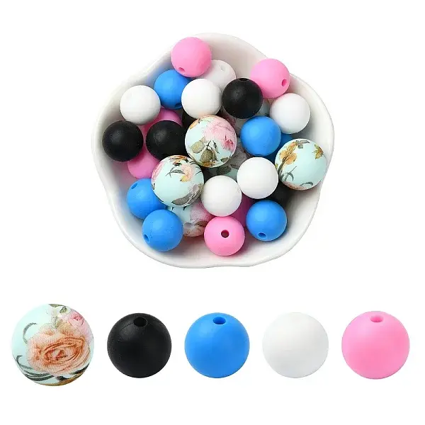 30Pcs 5 Colors Food Grade Eco-Friendly Silicone Beads
