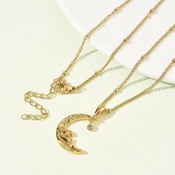 304 Stainless Steel Micro Pave Clear Cubic Zirconia Pendant Necklaces for Women