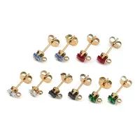 Ion Plating(IP) 304 Stainless Steel Cubic Zirconia Stud Earring Findings
