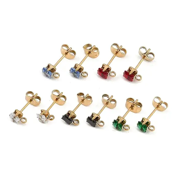 Ion Plating(IP) 304 Stainless Steel Cubic Zirconia Stud Earring Findings