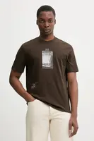 Bavlněné tričko United Colors of Benetton pánské, hnědá barva, s potiskem, 3MI5U10BG