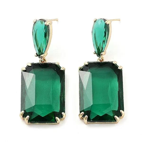 Glass Rectangle Dangle Stud Earrings