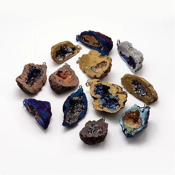 Electroplated Natural Geode Druzy Agate Big Pendants