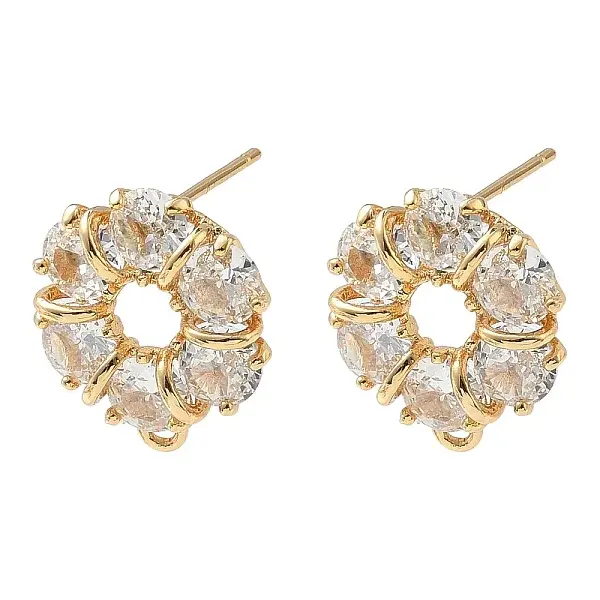 Flat Round Brass Micro Pave Clear Cubic Zirconia Stud Earring Findings