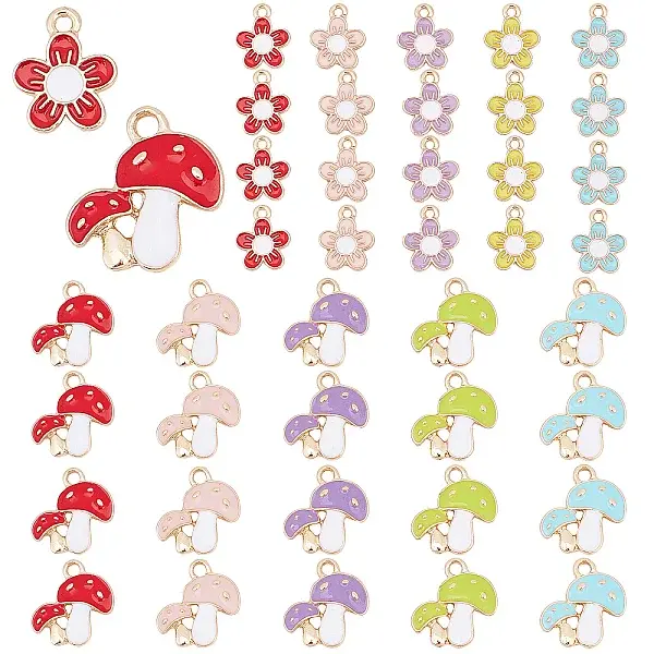 60Pcs 10 Style Alloy Enamel Pendants