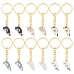 12Pcs 6 Colors Cute Cat Alloy Enamel Charm Keychains