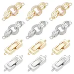 12Pcs 4 Style Brass Micro Pave Clear Cubic Zirconia Fold Over Clasps & Brass Fold Over Clasps