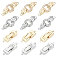 12Pcs 4 Style Brass Micro Pave Clear Cubic Zirconia Fold Over Clasps & Brass Fold Over Clasps
