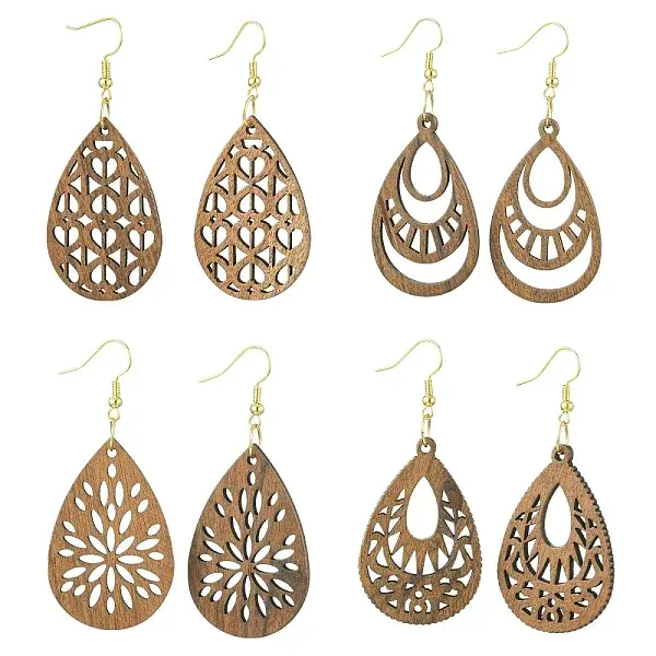 8 Pairs 4 Style 304 Stainless Steel Dangle Earrings