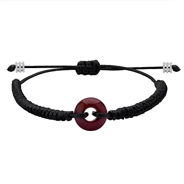 Natural Red Jasper Donut Braided Bead Bracelet