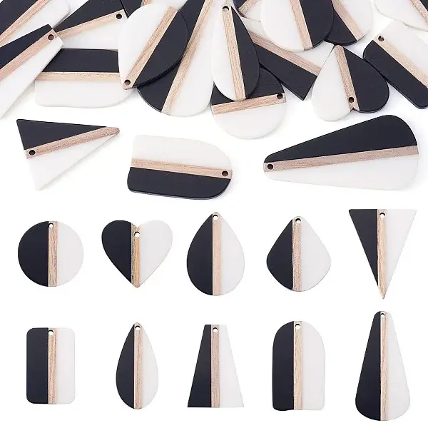 20Pcs 10 Styles Resin & Natural Wood Pendants