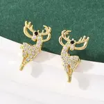 Brass Micro Pave Clear Cubic Zirconia Deer Stud Earrings