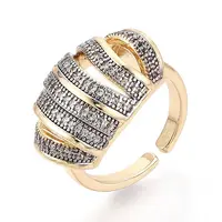 Brass Micro Pave Clear Cubic Zirconia Open Cuff Rings