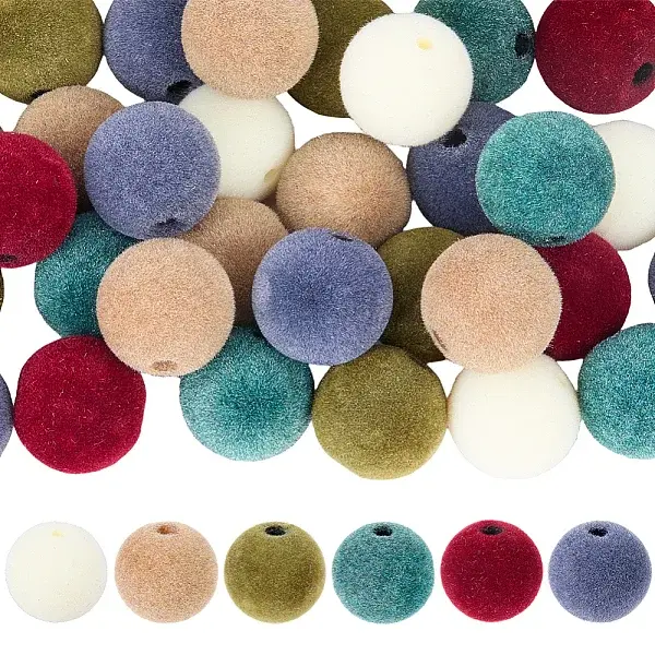 48Pcs 6 Styles Flocky Plastic Beads