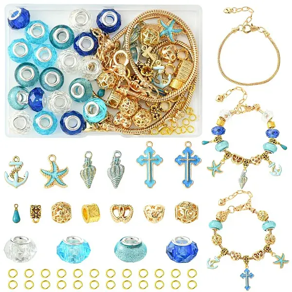 DIY Marine Theme Resin & Alloy Enamel Bead European Bracelet Making Kits