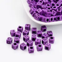 Mixed Letters Opaque Acrylic Cube Beads